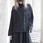 Loose Black Long-sleeved Shirt and Skirt Two-piece Suit