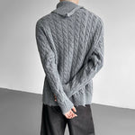 Off-shoulder Zip-up Turtleneck Cable Knit Sweater