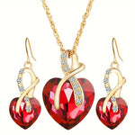 Gold Ruby Twisted Heart Jewelry Set