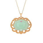 Buddha Stones Natural Jade Lotus Harmony Necklace Pendant
