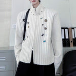 Stand-up Collar Metal-trimmed Knit Cardigan