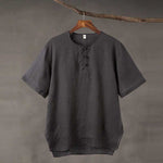 Linen Vintage Round Neck Button Down T-shirt