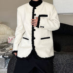 Raw Edge Contrast Single-breasted Woolen Jacket