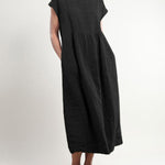 Zeagoo Women's Casual Solid Linen Crew Neck Maxi Smock Dress Loose Baggy Ruffle Long Dresses with Pockets