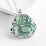 Buddha Stones Laughing Buddha Natural Jade Luck Necklace Titanium Steel Chain Pendant