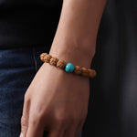 Buddha Stones Tibet Rudraksha Bodhi Seed Dzi Bead Amber Turquoise Wealth Bracelet