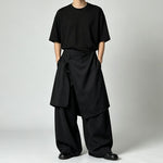 Japanese Loose High-waist Asymmetric Apron Layered Skirt-pants