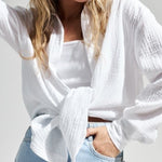 Zeagoo Solid Color Long Sleeve Cotton Crepe Shirt for Women Casual Work Office Loose Fit 2026 | Under
