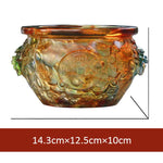 Buddha Stones Handmade Liuli Crystal Treasure Bowl Art Piece Home Decoration