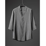 Retro Ice Silk Short Sleeve V-Neck Shirt Drawstring Trousers Two-Piece Set