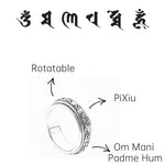 Buddha Stones Tibetan Om Mani Padme Hum PiXiu Engraved Wealth Luck Rotatable Ring
