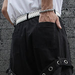 Dark Strappy Deconstructed Wide-leg Jeans