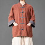 Cotton Linen Three Quarter Sleeve Frog Button Taichi Shirt