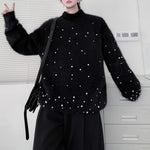 American Stand-up Collar Mink Beaded Sweater