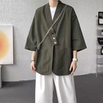 Diagonally Buttoned Loose Cardigan Shirt