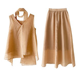 Women's Sleeveless Ribbon-Tie Top and  Maxi Skirt Two-Piece Set
