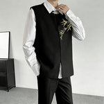 Embroidered Casual Metal Button Vest