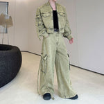Washed Multi-pocket Workwear Denim Suit