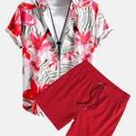 Flower Plants Print Button Up Shirt & Swim Shorts