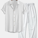 Crinkled Textured Button Up Shirt & Crinkle Textured Straight Leg Pants
