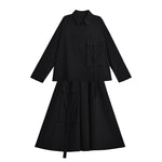 Loose Black Long-sleeved Shirt and Skirt Two-piece Suit