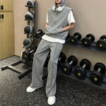 Hooded Shoulder Padded Vest Loose Sports Pants Two-Piece Set