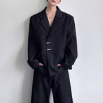 Metal Buckle Shoulder Padded Loose Suit Jacket