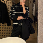 Retro Lapel Plaid Loose Casual Sweater