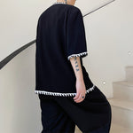 Thin Webbing Panel Short Sleeve Cardigan