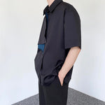 Double Fly Color Block Lapel Collar Shirt