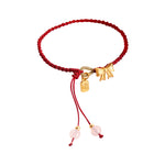 Buddha Stones Handmade Peach Blossom Rosette Bow Knot Fu Character Charm Luck Fortune Red Rope Bracelet