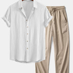 Crinkled Textured Button Up Shirt & Crinkle Textured Straight Leg Pants