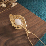 Buddha Stones White Jade Peacock Copper Blessing Necklace Pendant