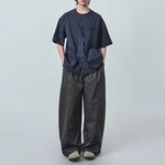 Japanese Retro Patchwork Collarless Shirt