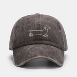 Line Dachshund Print Washed Baseball Cap