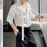 French V-neck Satin Loose Tie Shirt