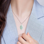 Buddha Stones Natural Jade Nine Tailed Fox Prosperity Titanium Steel Chain Necklace Pendant