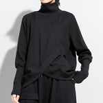 Women's Turtleneck Asymmetrical Wrap Front Paneled Long Sleeve T-shirt