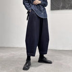 Topstitched Wide-Leg Harem Jeans