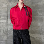 Floral-embellished French Long-sleeved Satin Silky Shirt