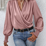 Zeagoo Elegant V-neck Lantern Sleeve Blouse Temperament Solid Color Shirt for Women Casual Work Office Loose Fit 2026 | Under $40