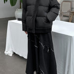 Stand Collar Woolen Patchwork Loose Down Jacket