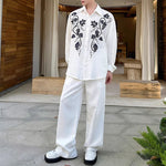 Embroidery Cotton and Linen Shirt Outline Casual Pants Two-piece Set