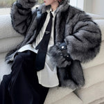 Winter Retro Oversized Stand Collar Faux Fur Coat