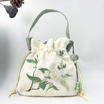 Buddha Stones Embroidered Butterfly Lotus Magnolia Cotton Linen Tote Crossbody Bag Shoulder Bag Handbag