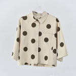 Women's Polka Dot Pleated Retro Collared Short Shirt