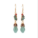 Buddha Stones Magnolia Flower Jade Pattern Luck Prosperity Drop Dangle Earrings