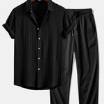 Crinkled Textured Button Up Shirt & Crinkle Textured Straight Leg Pants