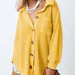 Zeagoo Waffle Knit Button Down Shirt Long Sleeve Loose Solid Color Tops