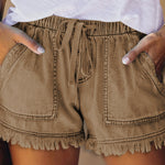 Zeagoo Denim Shorts Casual Drawstring Elastic Waist Summer Frayed Tencel Short Jeans With Pockets